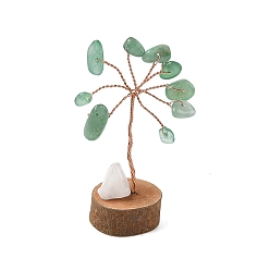 Зеленый Авантюрин Натуральные зеленые авантюриновые чипсы дерево жизни украшения, деревянная основа с медной проволокой, фен-шуй энергетический камень подарок для домашнего офиса украшение рабочего стола, 23~24.5x21~22x56~63 мм