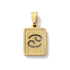 Рак 304 подвески из нержавеющей стали с изображением двенадцати созвездий, реальный 18 k позолоченный, прямоугольный шарм, рак, 17.5x12x2 мм, отверстие : 7.5x3.5 мм