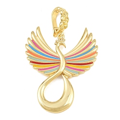 Colorido Colgantes de latón esmaltado, encantos de pavo real, sin plomo y cadmio, chapado en rack, larga duración plateado, real 18 k chapado en oro, colorido, 50 mm