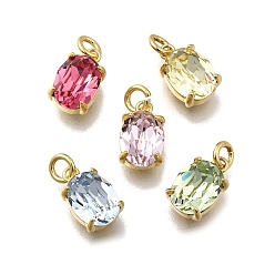 (52) Непрозрачная лаванда Овальная латунь со стеклянными подвесками, одиночные каменные прелести, без кадмия и без свинца, долговечный, стойки покрытие, реальный 18 k позолоченный, разноцветные, 10x6x4.5 мм, отверстие : 2 мм