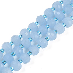 Светлый Стально-синий Природные окрашенные белого нефрита нитей бисера, граненые, рондель, с бисером, светло-стальной синий, 7.5~8x6.5 мм, отверстие : 1.4 мм, около 45~46 шт / нитка, 15.75'' (40 см)