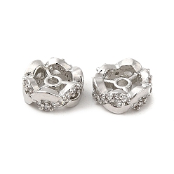 Платина Стойки обшивки латунь кубического циркония бусы, долговечный, без свинца и без кадмия, цветок, платина, 8x3 мм, отверстие : 1.4 мм