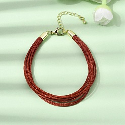 Red Polyester Metallic Braided Multi-strand Cord Bracelet for Bracelet Making, with Brass Findings, Long-Lasting Plated, Rack Plating, Red, 7.24 inch(18.4cm)