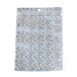 Серебро Блестящая голографическая звезда пластиковая упаковка инь-ян пакеты с застежкой-молнией, верхние пакеты с самозапечатыванием, прямоугольные, серебряные, 20x13.9x0.01 см, односторонняя толщина: 2.5 мил(0.065мм)