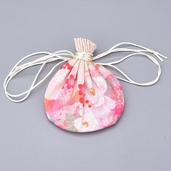 Flower Printed Polyester Drawstring Jewelry Pouches, Double Layer Coin Purse Sachet Jewelry Bag, Flower Pattern, 9x12cm