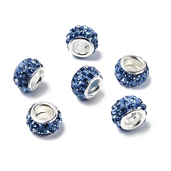 Свет Сапфира Горный хрусталь из полимерной глины европейские бусины с большим отверстием, рондель, света сапфир, 11~12x7~7.5 мм, отверстие : 5 мм