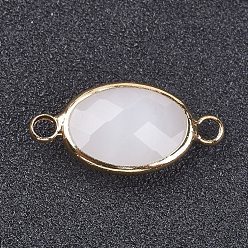 Лавандовый румянец Соединители звеньев латуни стеклянные, имитация нефрита, граненые, овальные, золотой свет, лавандовый румянец, 10.5x20.5x4 мм, отверстие : 2 мм