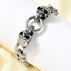 Античный Серебристый & Цвет Нержавеющей Стали 304 браслеты из кубинских звеньев из нержавеющей стали для унисекс, череп, старинное серебро и цвет нержавеющей стали, 8-7/8 дюйм (22.5 см)