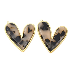 Сердце 304 подвески из нержавеющей стали, cmолой, ионное покрытие (ip), реальный 18 k позолоченный, сердце, 44.5x39.5x5 мм, отверстие : 1.8 мм