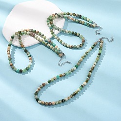 Green Line Jasper 6MM Natural Green Line Jasper Round Beaded Necklaces, with Brass End Chains, Platinum, 16.34 inch(41.5cm)