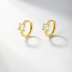 Прозрачный Серьги-кольца из настоящего 18k позолоченного 925 стерлингового серебра, квадратные серьги с кубическим цирконием, прозрачные, 12 мм