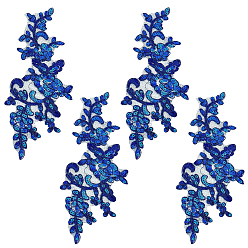 Dark Blue 2Pairs Leaves Polyester Embroidery Ornaments Accessories, Lace Sequins Clothing Sew on Patches, Suitable for Wedding Dress, Performance Clothes, Dark Blue, 240x100x1mm