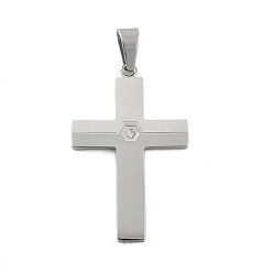 Нержавеющая Сталь Цвет 304 из нержавеющей стали горный хрусталь подвески, крестик, вакуумные покрытия, цвет нержавеющей стали, 42x27x2.5 мм, отверстие : 9.5x5 мм