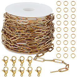 Золотой Наборы для изготовления ожерелий/браслетов своими руками, включая 304 цепочки для скрепок из нержавеющей стали, застежки-карабины и открытые кольца для прыжков., золотые, 4x0.5 мм