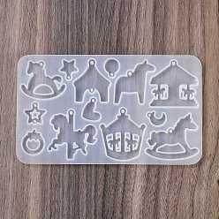 Лошадь DIY силиконовые формы для кулона, формы для литья смолы, для уф-смолы, изготовление подвесок из эпоксидной смолы, белые, лошадь, 92x155x6 мм, отверстие : 2 мм, внутренний диаметр: 15~44x12~42 мм