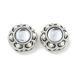 Платина Полые шарики из латуни, без кадмия, без никеля и без свинца, с АБС-пластиком жемчугом и смолой, цветок, платина, 11x7 мм, отверстие : 1.2 мм