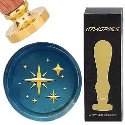 Звезда Набор сургучной печати, золотистый тон сургучной печати цельная латунная головка, с деревянной ручкой в стиле ретро, для конвертов приглашений, подарочная карта, звезда, 83x22 мм, штампы: 30x14.5 мм