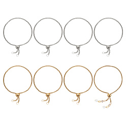 Золотой & Цвет Нержавеющей Стали 8шт. 2 стиль регулируется 304 набор браслетов-слайдеров из нержавеющей стали, цепочки-коробочки, штабелируемые браслеты, золотые и нержавеющая сталь цвет, 9-1/2 дюйм (24 см), 4 шт / стиль