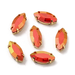 Гиацинт K9 стеклянный светильник ab(la) с эффектом конского глаза, пришить стразы, многожильных ссылки, с золотыми тонами латунных зубьев, аксессуары для одежды, гиацинт, 15x7x5 мм, отверстие : 1 мм