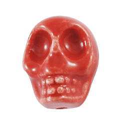 Помидор Фарфоровые бусины ручной работы, Хэллоуин ювелирные изделия DIY материал, череп, помидор, 13x13x11 мм, отверстие : 2 мм