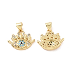 Golden Brass Micro Pave Cubic Zirconia Pendants, Evil Eye Charm, Golden, 19x18x3mm, Hole: 5x3mm