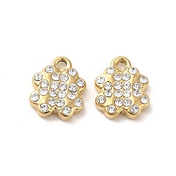 Echt 18 k vergoldet 304 Edelstahl Reize, hochglanzpoliert mit Strasssteinen, Klee, echt 18 k vergoldet, 12x10x2.7 mm, Bohrung: 1.6 mm