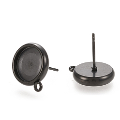 Черный 304 Выводы серьги из нержавеющей стали шпилька, плоско-круглые, ионное покрытие (ip), электрофорез черный, 15x12.5 мм, отверстие : 1.6 мм, штифты : 0.7 мм, лоток : 10 мм