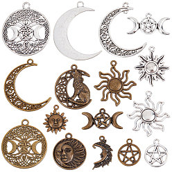 (52) Непрозрачная лаванда 72 шт 18 подвески из сплава в тибетском стиле, солнце и луна и плоский круг со звездой, разноцветные, 16~44x2~34x1.5~4 мм, отверстие : 1~3 мм, 4 шт / стиль