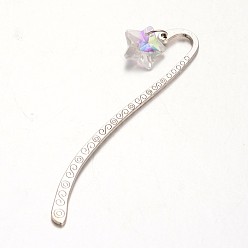 Clear Antique Silver Alloy Star Glass Charm Bookmarks, Clear, 85mm