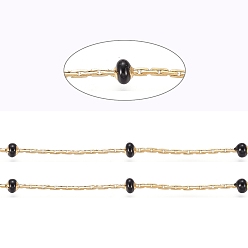 Черный Цепи из нержавеющей стали boston link, с эмалевыми бусинами и катушкой, долговечный, пайки, плоско-круглые, золотые, чёрные, 1x1 мм, около 32.8 футов (10 м) / рулон
