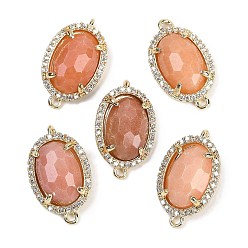 Солнечный Камень Натуральный солнечный камень ограненные овальные звенья, латунь с покрытием из латуни, микро-паве, прозрачные подвески из кубического циркония, золотые, 21x12.5x5 мм, отверстия : 1.6 mm и 1.4 мм