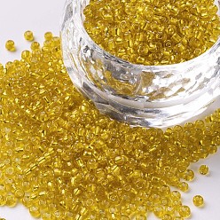 Yellow 12/0 Glass Seed Beads, Silver Lined Round Hole, Round, Yellow, 2mm, Hole: 1mm, about 30000 beads/pound