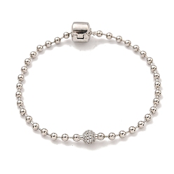 Платина 3мм латунные браслеты-цепочки в европейском стиле с шариками для изготовления ювелирных изделий, без кадмия, без никеля и без свинца, с микропаве из прозрачного циркония и застежками, платина, 7-7/8 дюйм (19.9 см)