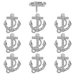 Платина 10 шт. Застежки для значков с якорем и крестом из сплава со стразами для рюкзака и одежды, платина, 15.5x13.5 мм
