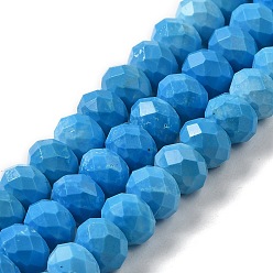 Dodger Blue Dyed Natural Howlite Beads Strands, Faceted Rondelle, Dodger Blue, 7.5~8x5.5mm, Hole: 1mm, about 72pcs/strand, 15.31 inch(38.9cm)