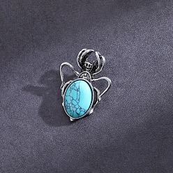 Synthetic Turquoise Synthetic Turquoise Pendants, with Antique Silver Alloy Finding, Spider Charms, 36x26mm
