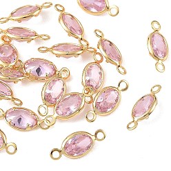 Pink SHEGRACE Brass Pave Cubic Zirconia Oval Connector Charms, Cadmium Free & Nickel Free & Lead Free, Long-Lasting Plated, Real 18K Gold Plated, Pink, 11.5x5x2.5mm, Hole: 1.2mm