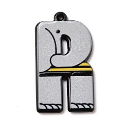 Letter R Circus Theme Printed Acrylic Pendants, Joker, Letter Charm, Letter R, 35x19x2mm, Hole: 1mm