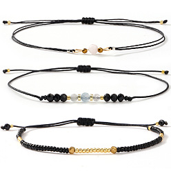 Природный Драгоценный Камень 3 шт. Браслеты из натуральных драгоценных камней и стеклянных бусин, сплетенные из бусин, плетеные браслеты из вощеного шнура для женщин, рондель, 11.02 дюйм (28 см)