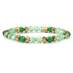 Разноцветный Эластичные браслеты из стеклянных и латунных бусин для женщин, рондель, красочный, 6.89 дюйм (17.5 см)