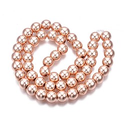 Rose Gold Plated Electroplate Non-magnetic Synthetic Hematite Beads Strands, Round, Rose Gold Plated, 8mm, Hole: 1mm, about 52pcs/strand, 15.7 inch