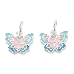 Серебро 925 подвески в виде розовых и небесно-голубых бабочек из стерлингового серебра, с перемычками и 925 штампом, серебряные, 10x12x2 мм, отверстие : 4 мм