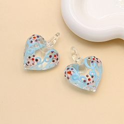 Light Sky Blue Handmade Lampwork Pendants, Heart, Light Sky Blue, 30x30mm