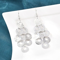 Плоский Круглый Латунь болтаться серьги, серьги с железными крючками, платина, плоско-круглые, 72x26 мм