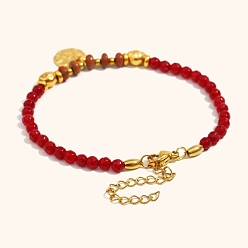 Природный Драгоценный Камень Браслеты с подвесками из натуральных драгоценных камней и круглых бусин, 304 женские украшения из нержавеющей стали, плоско-круглые, реальный 18 k позолоченный, внутренний диаметр: 6-1/2 дюйм (16.5 см)