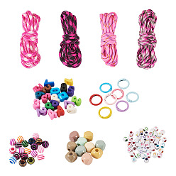 (52) Непрозрачная лаванда Сделай сам наборы для ключей, включая 4 цветные полиэстеровые и спандексные шнуры, 100шт акриловые бусины, 8шт. застежки из сплава с пружинным кольцом, разноцветные, 4 мм