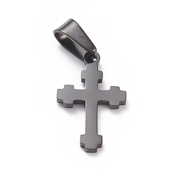Electrophoresis Black 304 Stainless Steel Pendants, Laser Cut, Cross, Ion Plating(IP), Electrophoresis Black, 20x12x1.5mm, Hole: 3.5x7mm