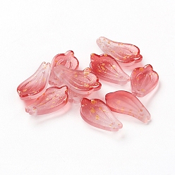 Красный Стеклянные подвески, золотой фольгой, матовые, окрашенная и подогревом, лепесток, красные, 19x10x3 мм, отверстие : 1 мм