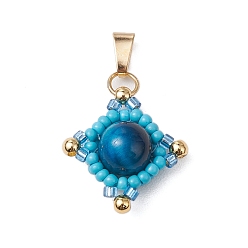 Темно-Голубой Подвески в виде звезд из натурального тигрового глаза (окрашенного и нагретого) и стеклянных бусин ручной работы, с 304 защелкой из нержавеющей стали на поручнях, золотые, глубокое синее небо, 21~22.5x19~19.5x8.5 мм, отверстие : 6x3 мм