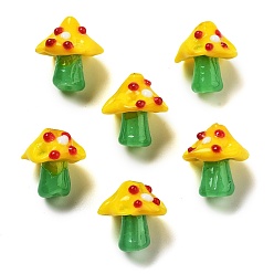 Желтый Нити бугорчатых бусин ручной работы в технике лэмпворк, гриб, желтые, 16~17x14.5~16.5x14~16 мм, отверстие : 1.2~1.8 мм, около 30 шт / нитка, 17.13~19.76'' (43.5~50.2 см)